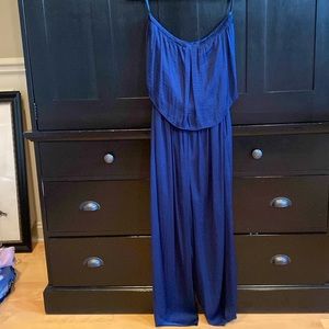 Navy, silky halter jumpsuit